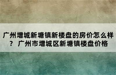 广州增城新塘镇新楼盘的房价怎么样？ 广州市增城区新塘镇楼盘价格